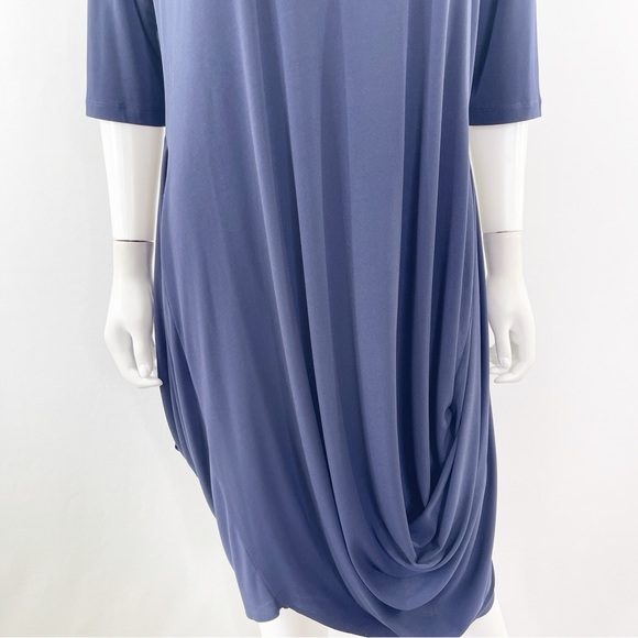 Made In Italy Navy Blue Shift Dress Size XXL 3/4 Sleeves Draped Casual Lagenlook - Picture 4 of 10